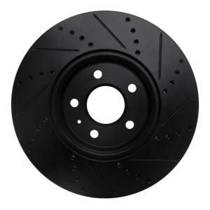 Audi A4 Brake Rotor (1) - Front Left - R1 Concepts - Drilled & Slotted - Black - `08-`25